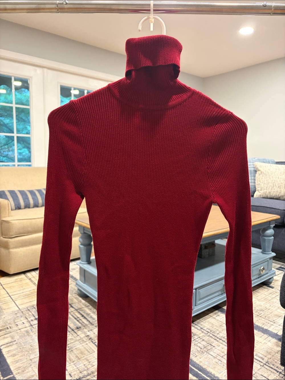 Women's Ribbed Turtleneck Midi Dress - Red